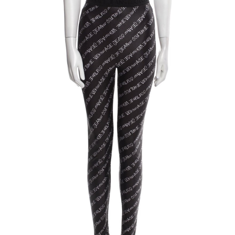 Versace Black Logo Print Leggings